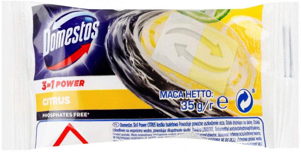 Kostka do WC Domestos, 3w1, zapas, cytrynowy, 35g