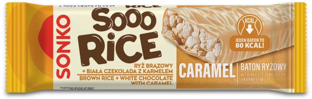 Baton ryżowy Sonko Sooo Rice Caramel, w czekoladzie białej, z karmelem, 16g