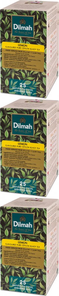 3x Herbata czarna aromatyzowana w kopertach Dilmah Lemon, cytrynowy, 25 sztuk x 2g