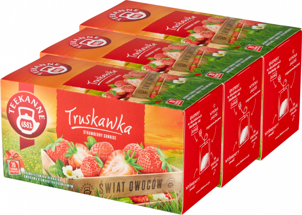 3x herbata owocowa Teekanne Strawberry Sunrise 20 sztuk x 2.5guk x 1.79g