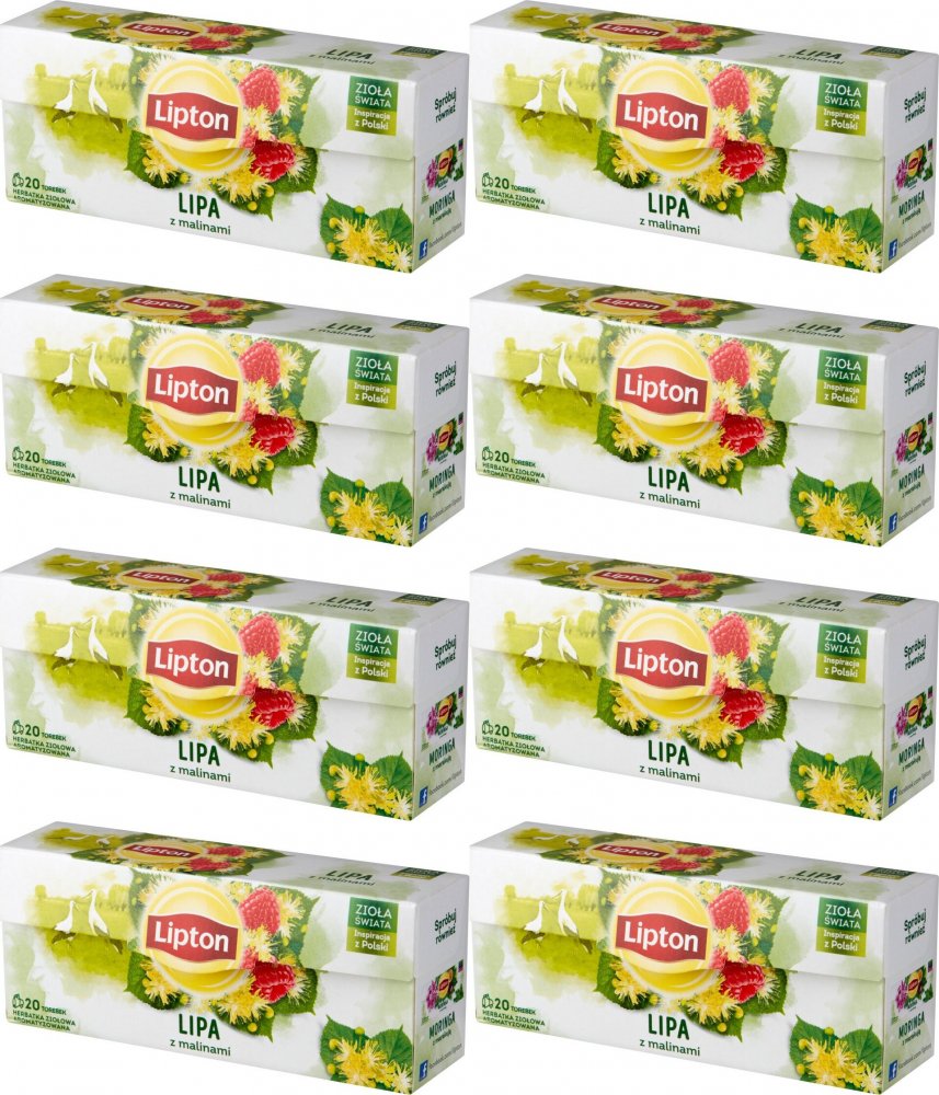 8x Herbata ziołowa w torebkach Lipton Zioła Świata, lipa z malinami, 20 sztuk x 0.9g