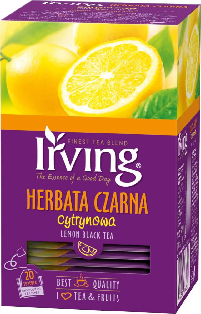 Herbata czarna aromatyzowana w kopertach Irving, cytrynowy, 20 sztuk x 1.5g