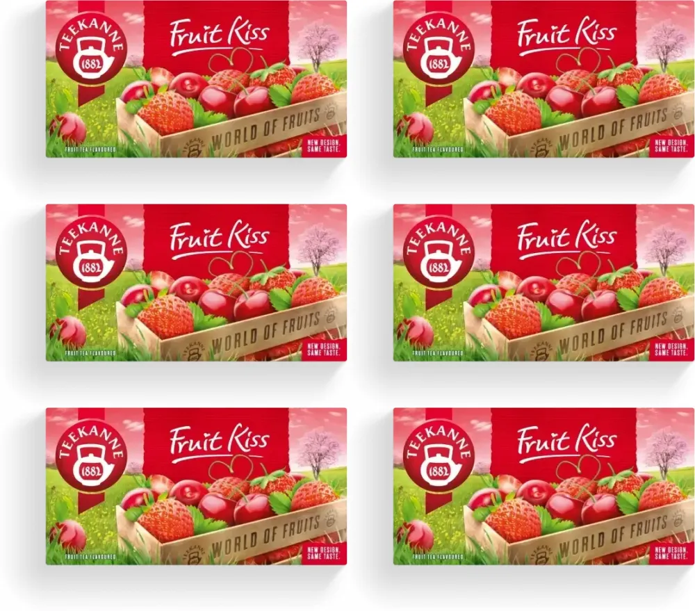 6x Herbata owocowa Teekanne World of Fruits Fruit Kiss, wiśniowo-truskawkowy, 20 sztuk x 2.25g