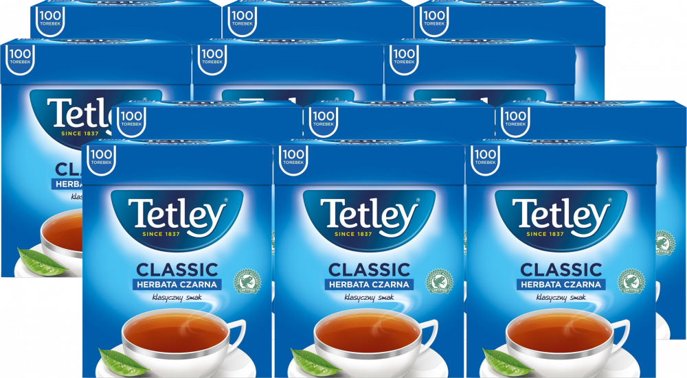 12x Herbata czarna w torebkach Tetley Classic, 100 sztuk x 1.5g