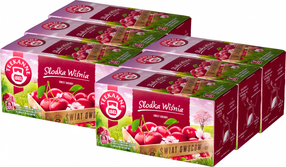 6x Herbata owocowa w kopertach Teekanne World of Fruits Sweet Cherry, wiśnia, 20 sztuk x 2.5g