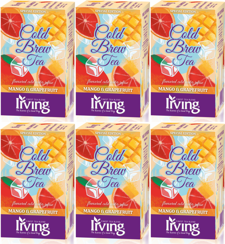 6x Herbata owocowo-ziołowa w kopertach Irving Cold Brew Tea, na zimno, mango i grejpfrut, 20 sztuk x 1.8g