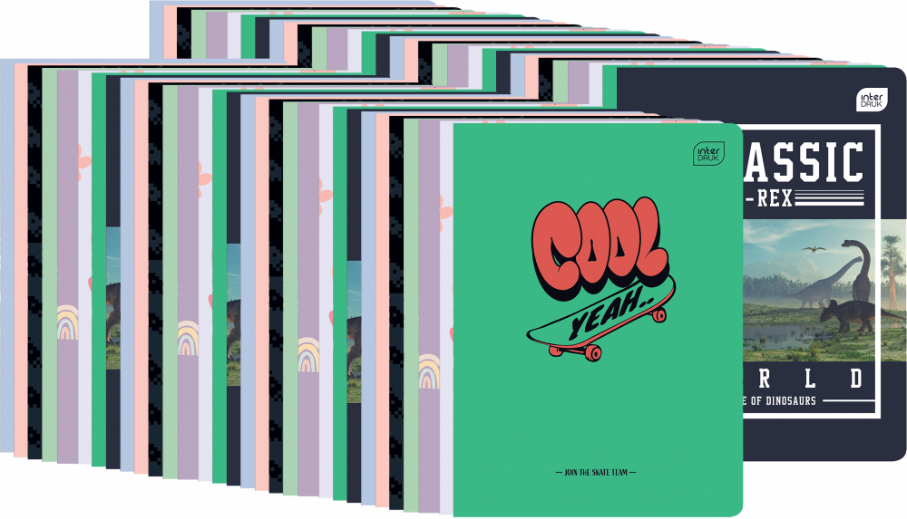 60x Zeszyt w wąskie kolorowe linie Interdruk, A5, 16 kartek, mix wzorów