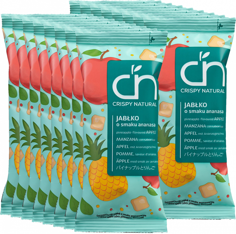 16x Suszone owoce Crispy Natural Jabłko o smaku ananasa, kostki, 12g