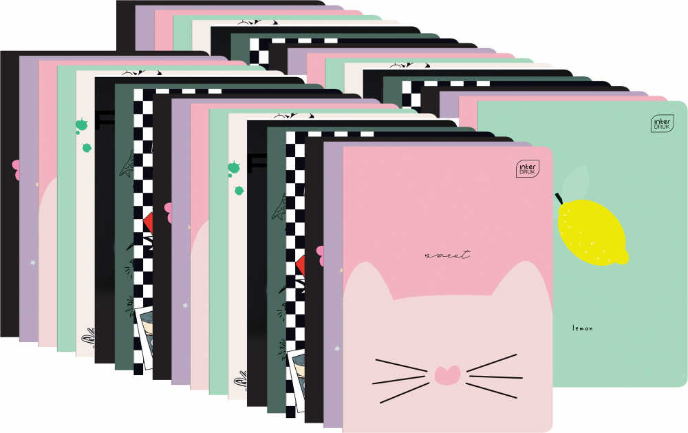 40x Zeszyt w kratkę Interdruk, A5, miękka oprawa, 32 kartki, mix wzorów