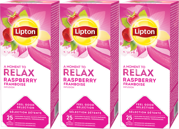 3x Herbata owocowa w kopertach Lipton Classic Relax, malina, 25 sztuk x 2.5g