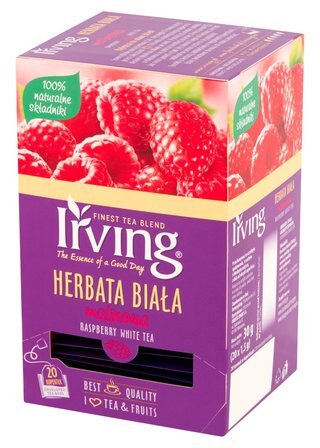 Herbata biała smakowa w kopertach Irving, malina, 20 sztuk x 1.5g