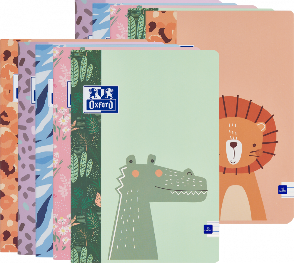 10x Zeszyt w wąskie linie Oxford Kids, A5, miękka oprawa, 16 kartek, mix wzorów