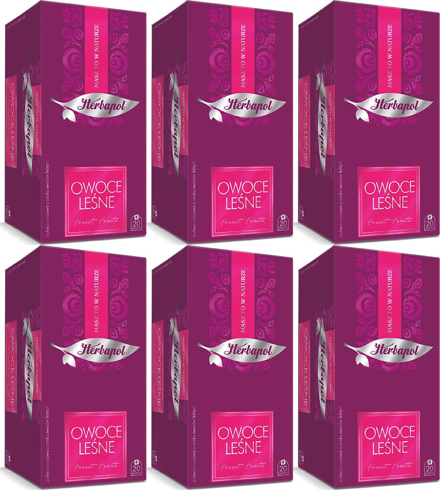 6x Herbata owocowa-ziołowa w kopertach Herbapol Breakfast, owoce leśne, 20 sztuk x 2g