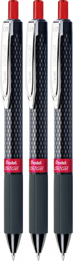 3x Długopis żelowy automatyczny Pentel, OH! Gel K497, 0.7mm, czerwony
