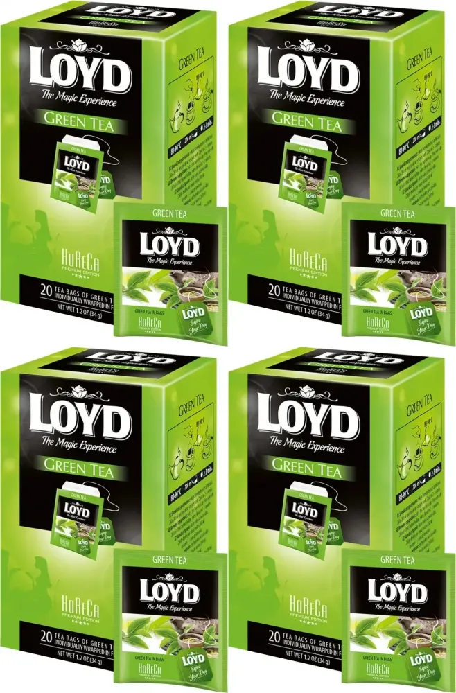 4x Herbata zielona w kopertach Loyd Horeca Green Tea, 20 sztuk x 1.7g