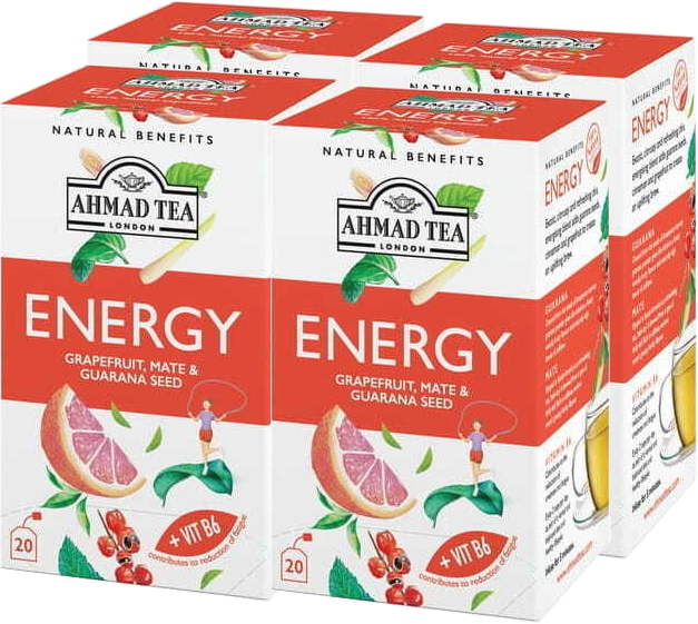 4x Herbata funkcjonalna w kopertach Ahmad Tea Energy Healthy Benefit, 20 sztuk x1,5g
