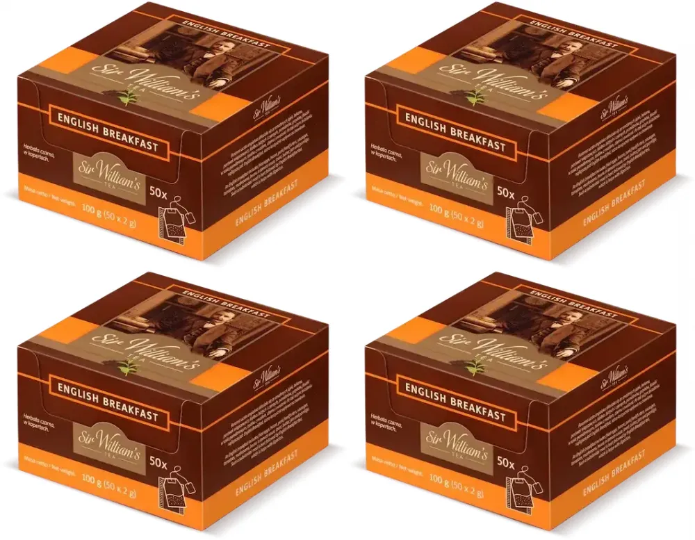 4x Herbata czarna w kopertach Sir William’s English Breakfast, 50 sztuk x 2g