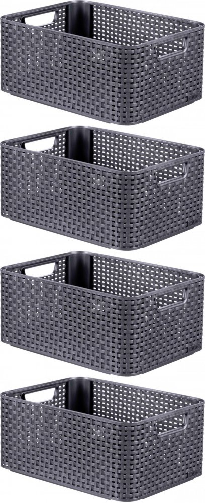 4x Koszyk do przechowywania Curver Rattan Style Box M, bez pokrywy, 18.5l, szary