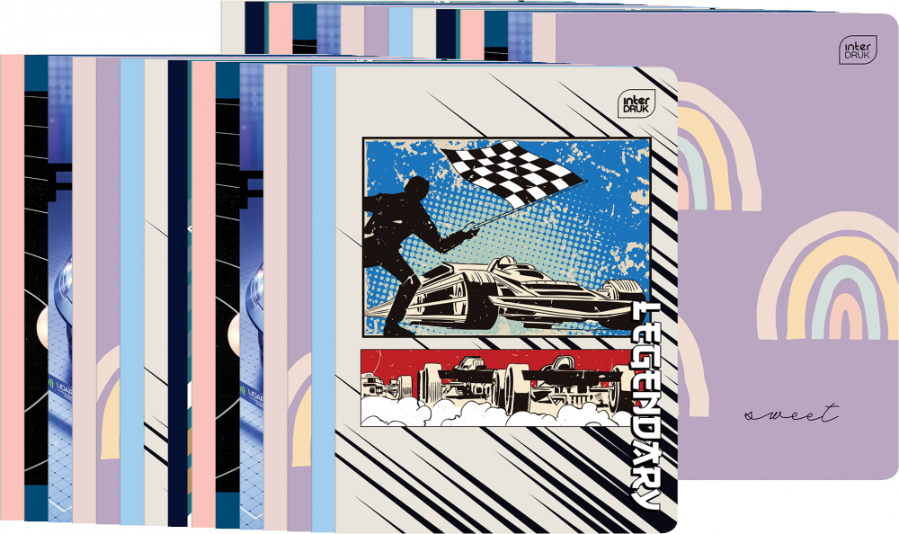 30x Zeszyt w kolorową kratkę Interdruk, A5, 32 kartki, mix wzorów