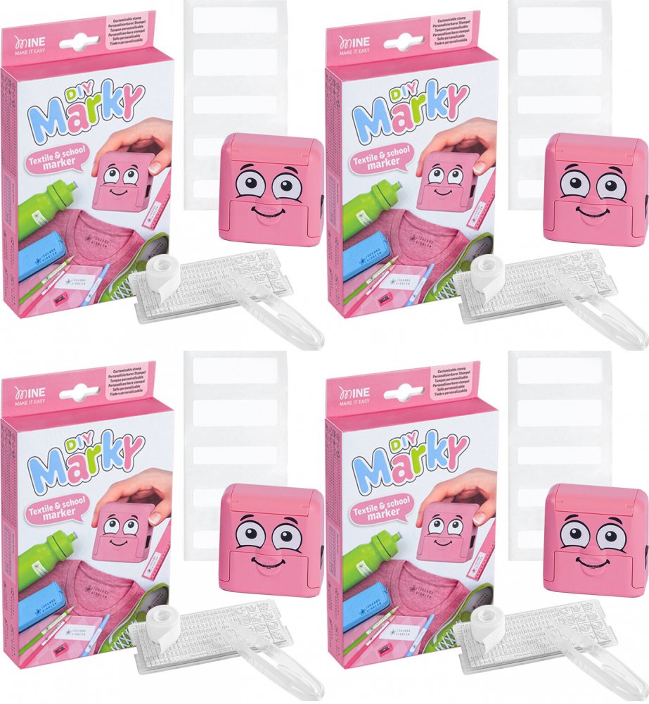 4x Pieczątka do ubrań Colop DIY MARKY 20, obudowa różowa, wkład czarny