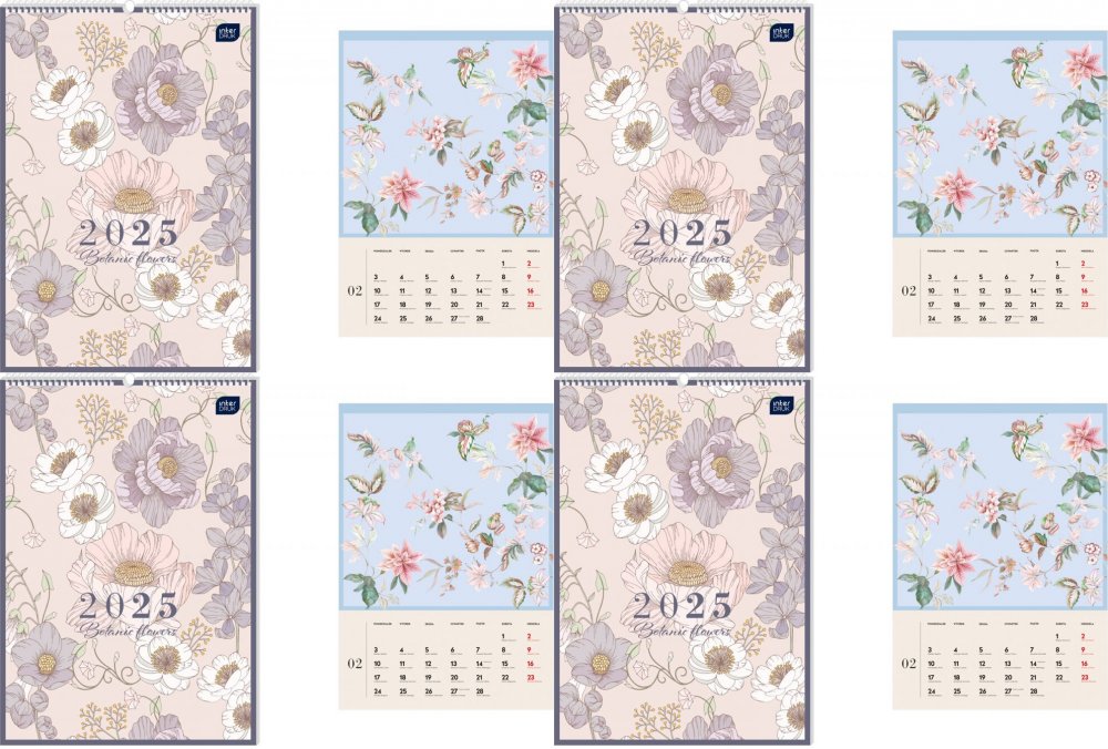 4x Kalendarz ścienny 2025, Interdruk, 280x400mm, botanic