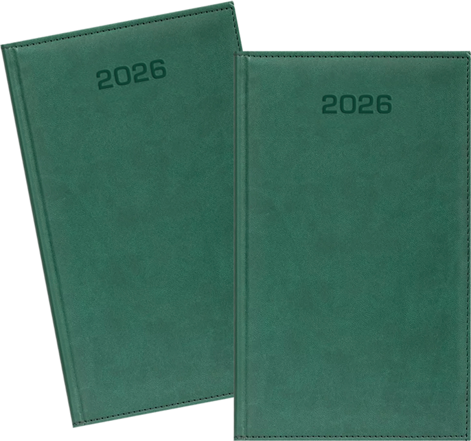 2x Kalendarz książkowy 2026, kieszonkowy, Udziałowiec, Lux, 92x155mm, tygodniowy, zielony