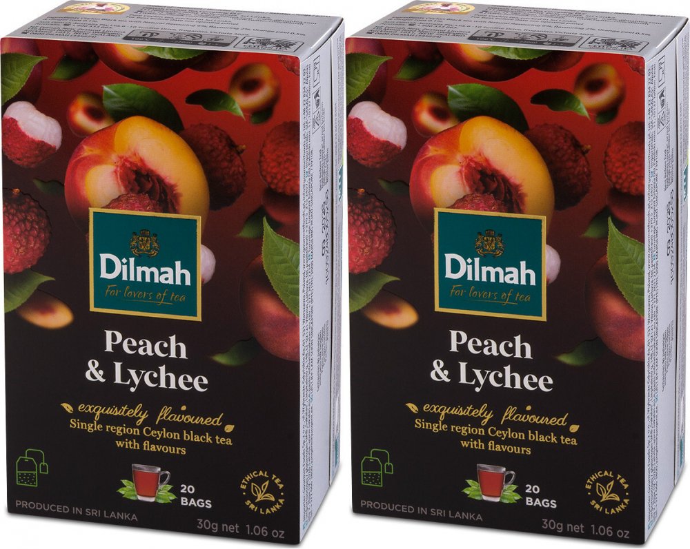 2x herbata czarna w torebkach Dilmah Peach & Lychee, brzoskwinia i liczi, 20 sztuk x 1.5g
