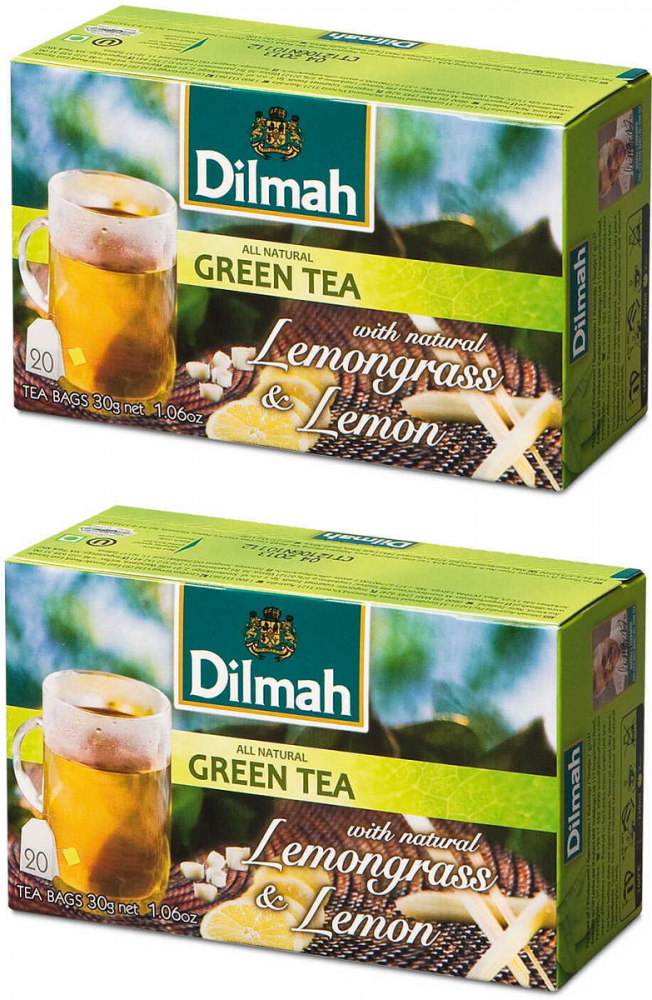2x Herbata zielona w torebkach Dilmah Lemongrass & lemon, 20 sztuk x 1.5g