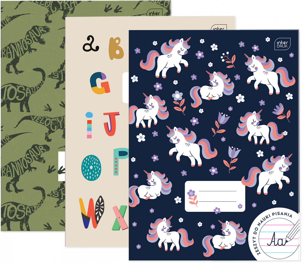 3x Zeszyt w wąskie kolorowe linie Interdruk UV, A4, 32 kartki, mix wzorów