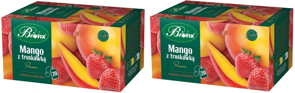 2x Herbata owocowa w kopertach BiFix Premium, mango z truskawką, 20 sztuk x 2g