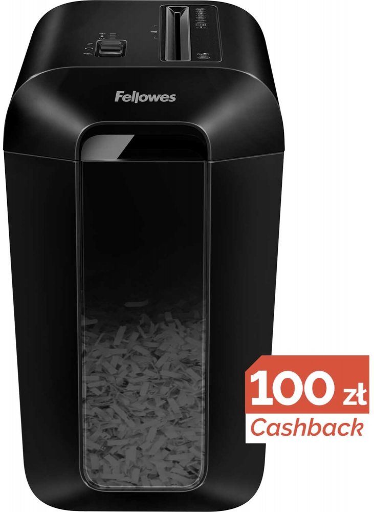 Niszczarka do papieru Fellowes LX65, ścinek 4x40mm, 10 kartek, P-4/T-4 DIN, czarny