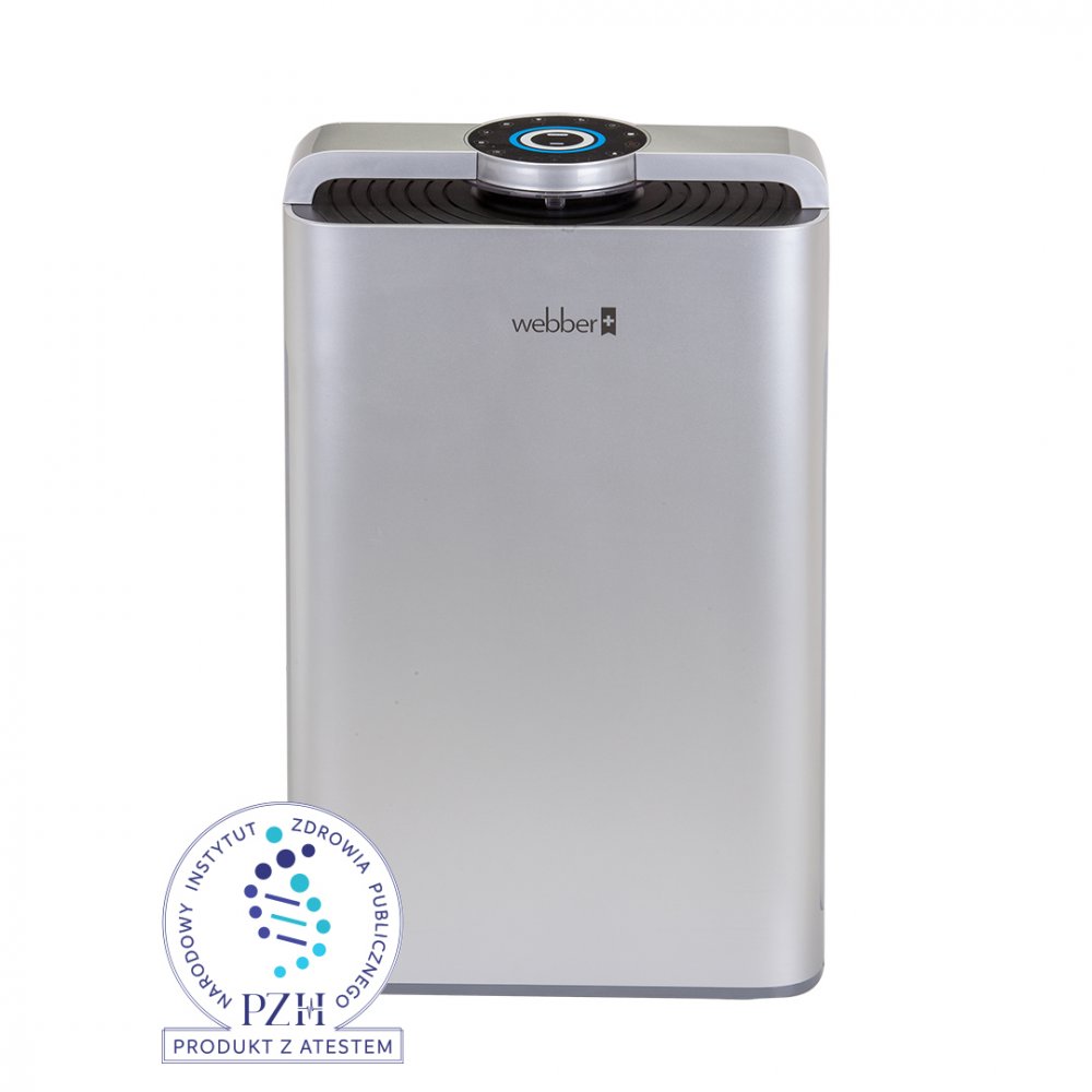 Oczyszczacz powietrza Webber AP9700 Wifi Silver, z funkcją nawilżania i jonizacji, do pomieszczeń o powierzchni do 65 m2, z nawilżaczem
