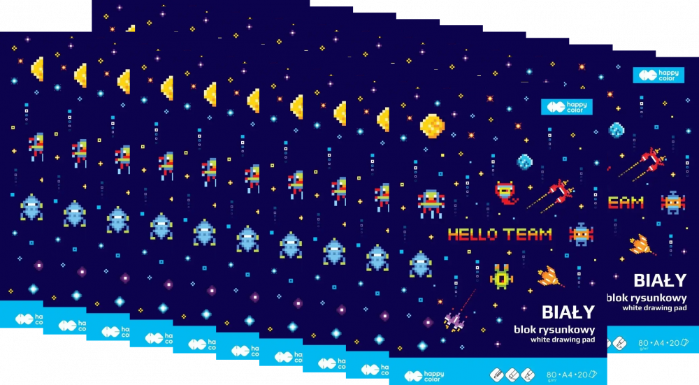 20x Blok rysunkowy Happy Color Pixi Planet, A4, 80 g/m2, 20 kartek, biały