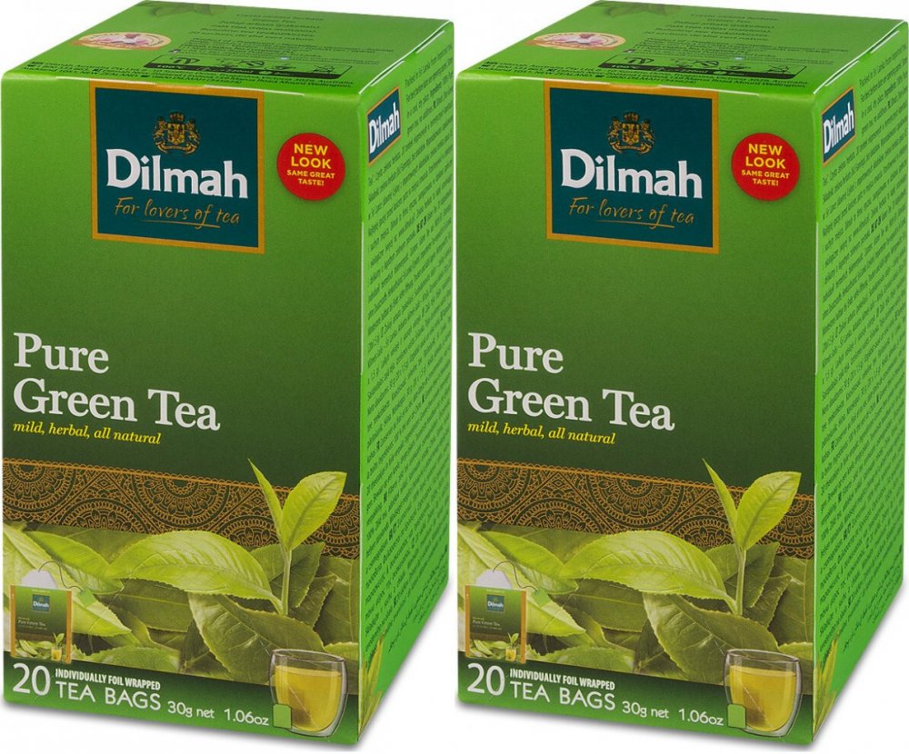 2x herbata zielona w kopertach Dilmah Pure Green Tea, 20 sztuk x 1.5g