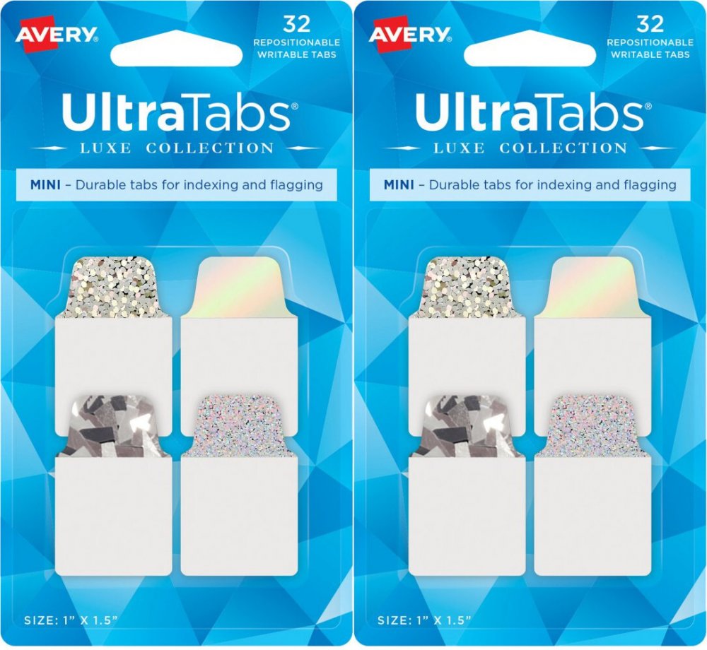 2x Zakładki samoprzylepne Avery Zweckform Ultra Tabs 74178, indeksujące, folia, 25.4 x 38.1mm, 32 sztuki, srebrny holograficzny