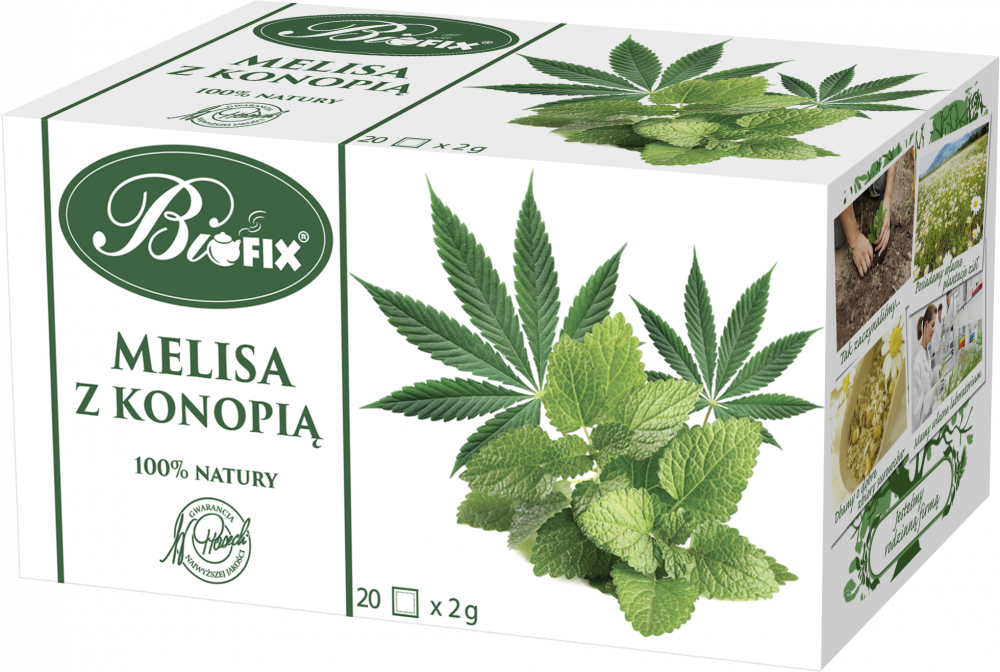 Herbata ziołowa w torebkach Bifix, melisa z konopią, 20 sztuk x 2g