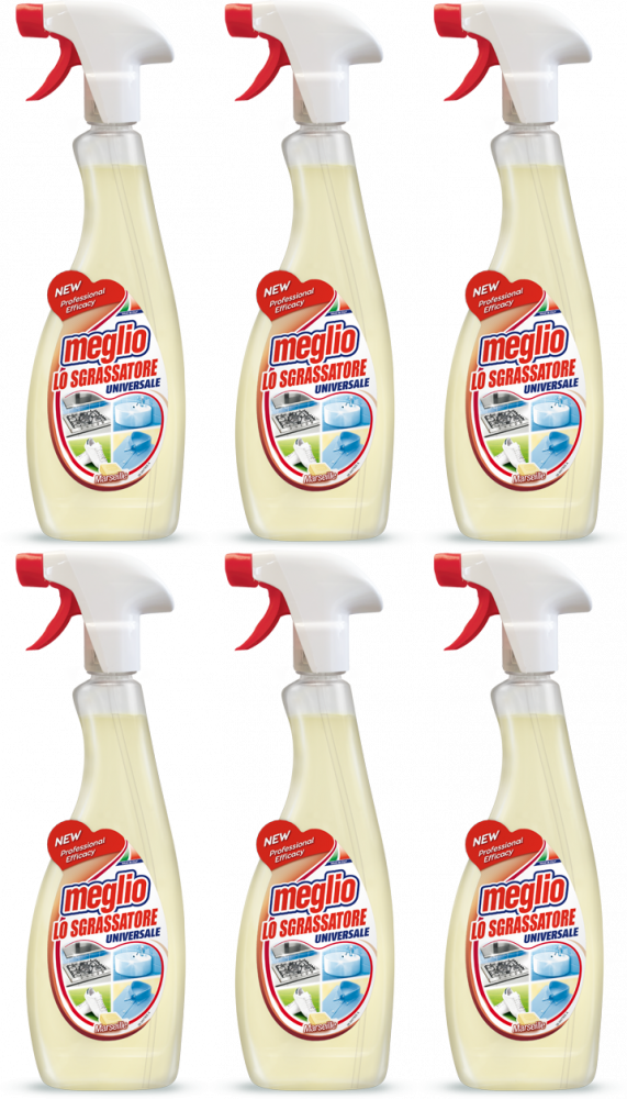 6x Płyn odtłuszczający Meglio Marsiglia, mydło marsylskie, z rozpylaczem, 0.75l
