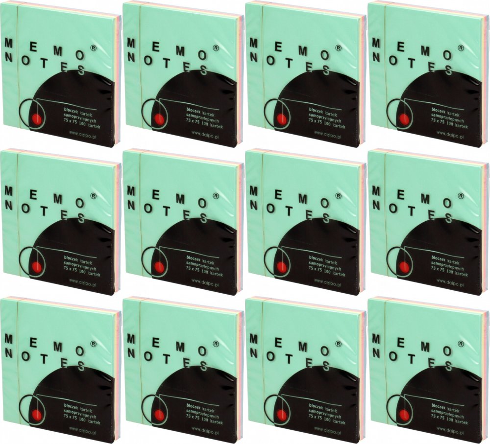 12x Karteczki samoprzylepne Dalpo, 75x75mm, 100 karteczek, mix kolorów pastelowych