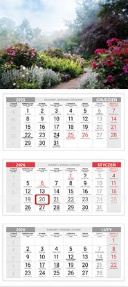 Kalendarz ścienny 2026, Udziałowiec, trójdzielny, 310x680mm, alejka