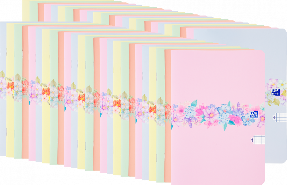 50x Zeszyt w kratkę Oxford Flowers, A5, miękka oprawa, 32 kartki, mix wzorów