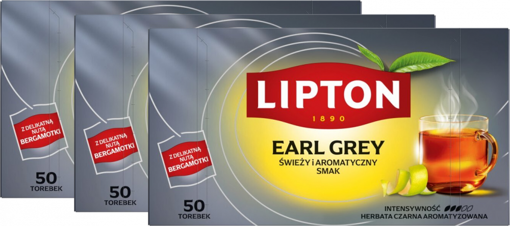 3x Herbata Earl Grey w torebkach Lipton, 50 torebek x 1.5g