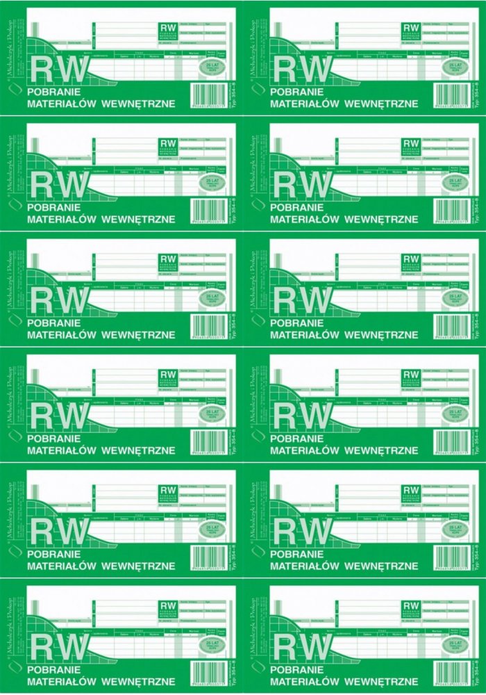 12x Druk akcydensowy RW Pobranie materiałów wewnętrzne MiP 354-8, 1/3 A4, wielokopia, 80k