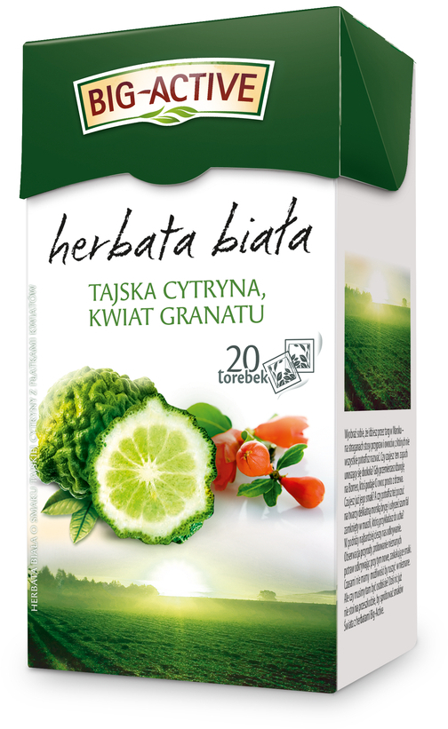 Herbata biała smakowa w torebkach Big-Active, tajska cytryna, 20 sztuk x 1.5g