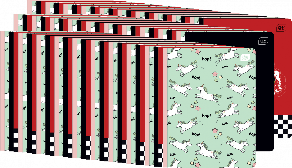 320x Zeszyt w kolorową kratkę Interdruk, A5, 16 kartek, mix wzorów