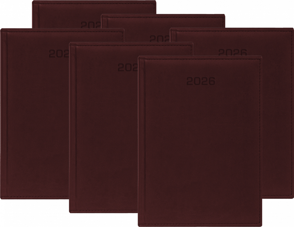 6x Kalendarz książkowy 2026, Udziałowiec, Biznesowy, A4, dzienny, bordowy