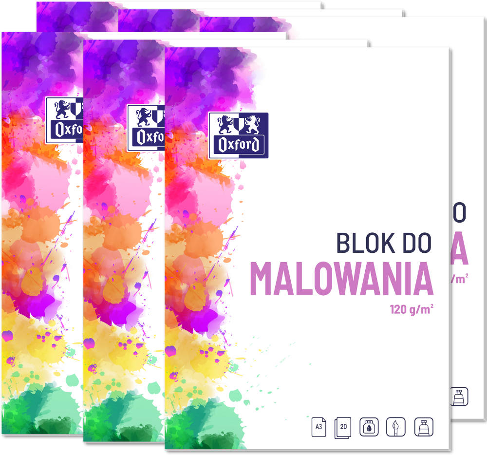 6x Blok rysunkowy do malowania Oxford, A3, 20 kartek, biały