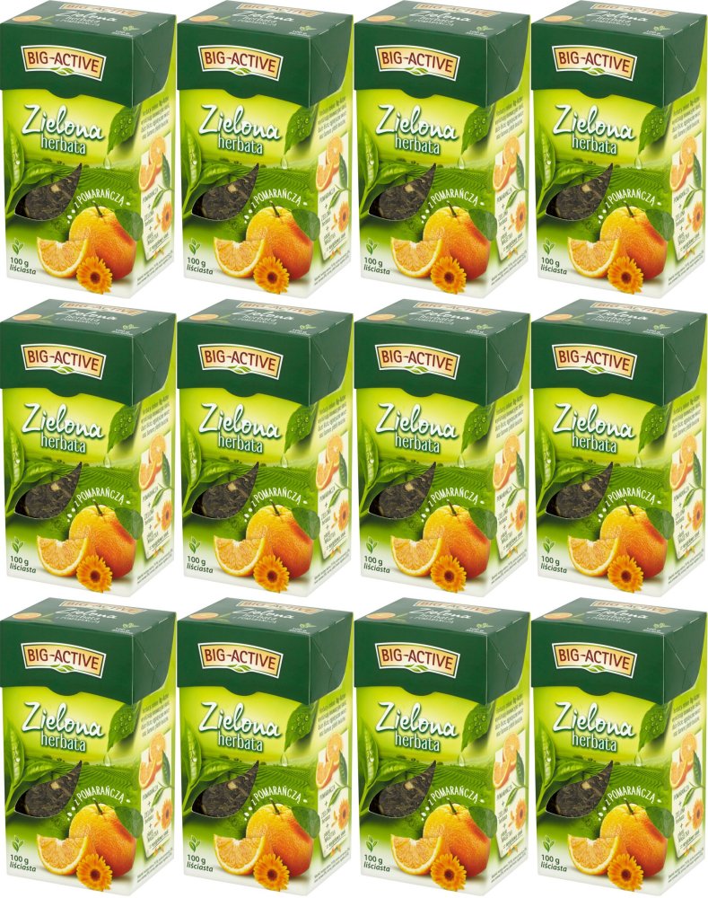 12x Herbata zielona smakowa liściasta Big-Active, z pomarańczą, 100g
