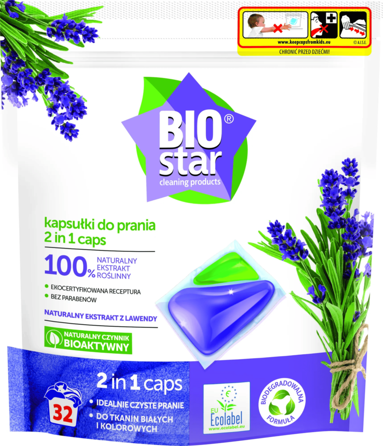 Kapsułki do prania tkanin białych i kolorowych BIOStar 2 in 1, 32 sztuki