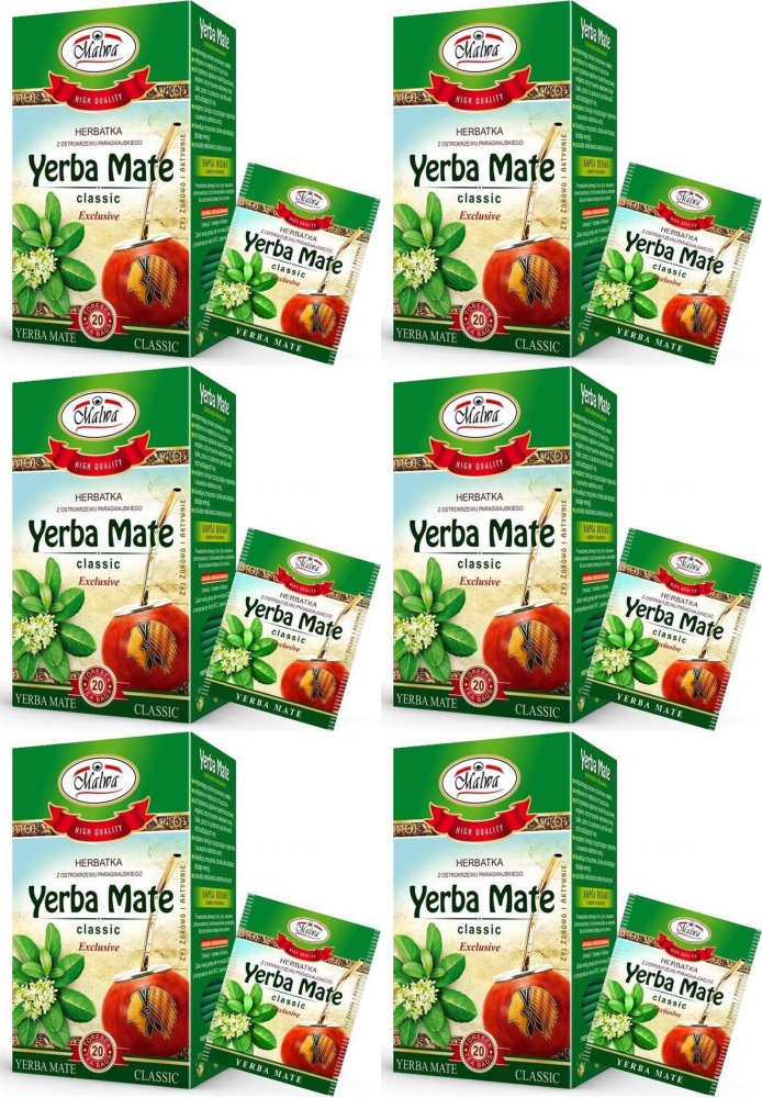 6x Herbata Yerba Mate w kopertach Malwa, classic, 20 sztuk x 2g