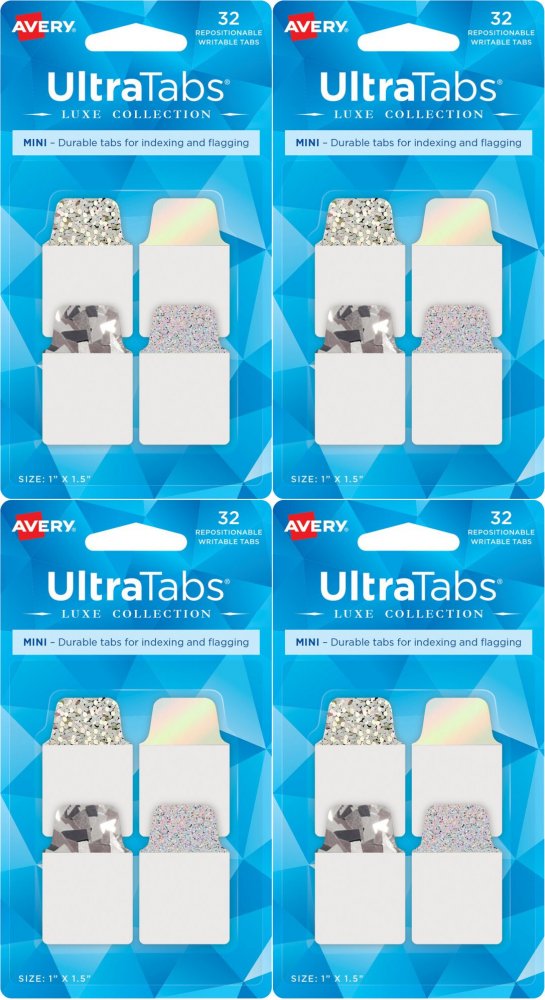4x Zakładki samoprzylepne Avery Zweckform Ultra Tabs 74178, indeksujące, folia, 25.4 x 38.1mm, 32 sztuki, srebrny holograficzny